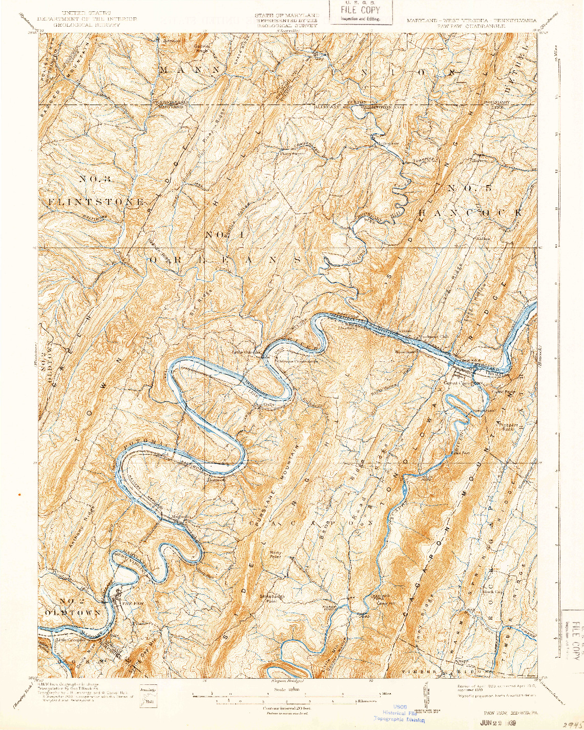 USGS 1:62500-SCALE QUADRANGLE FOR PAW PAW, MD 1900