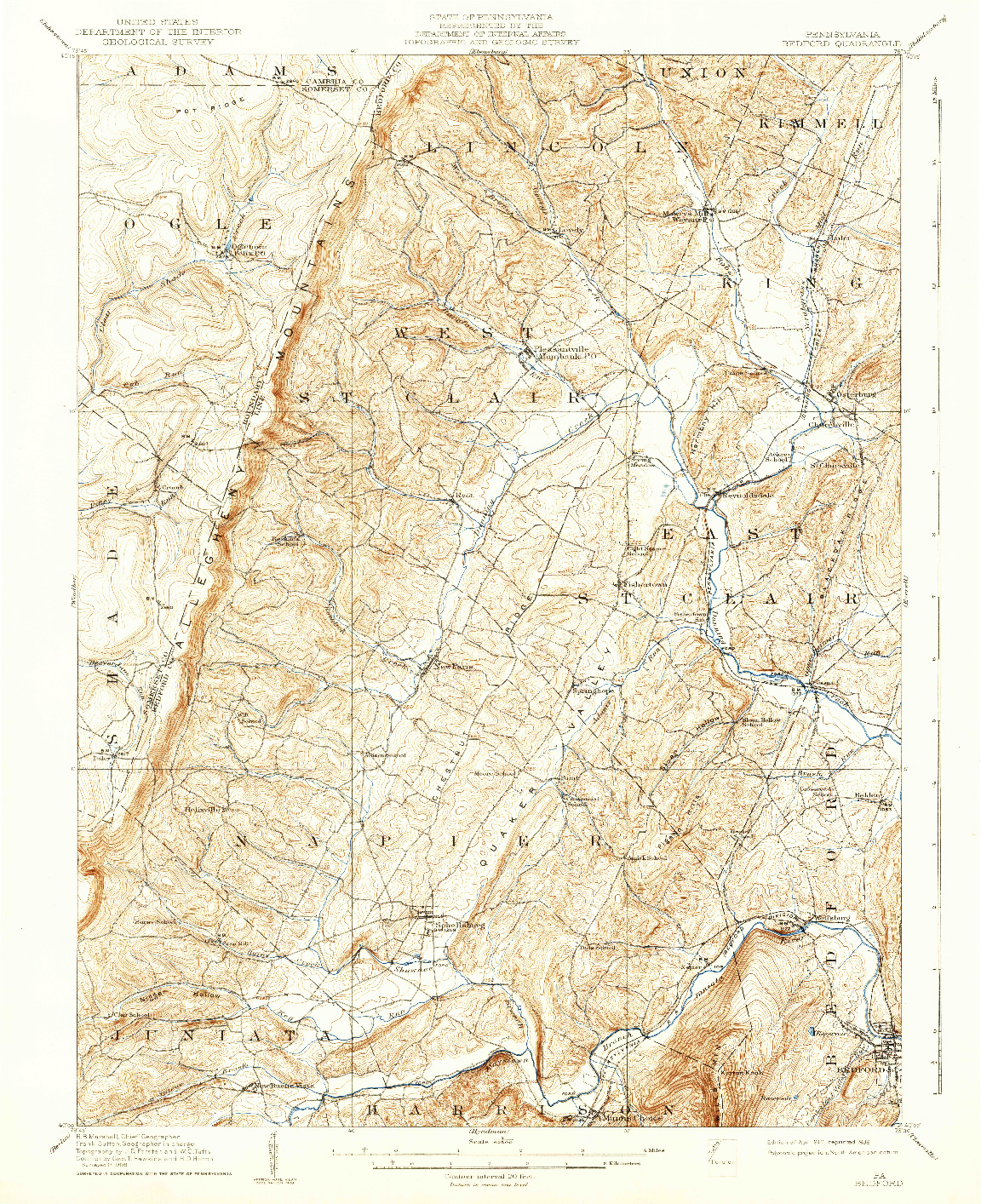 USGS 1:62500-SCALE QUADRANGLE FOR BEDFORD, PA 1910