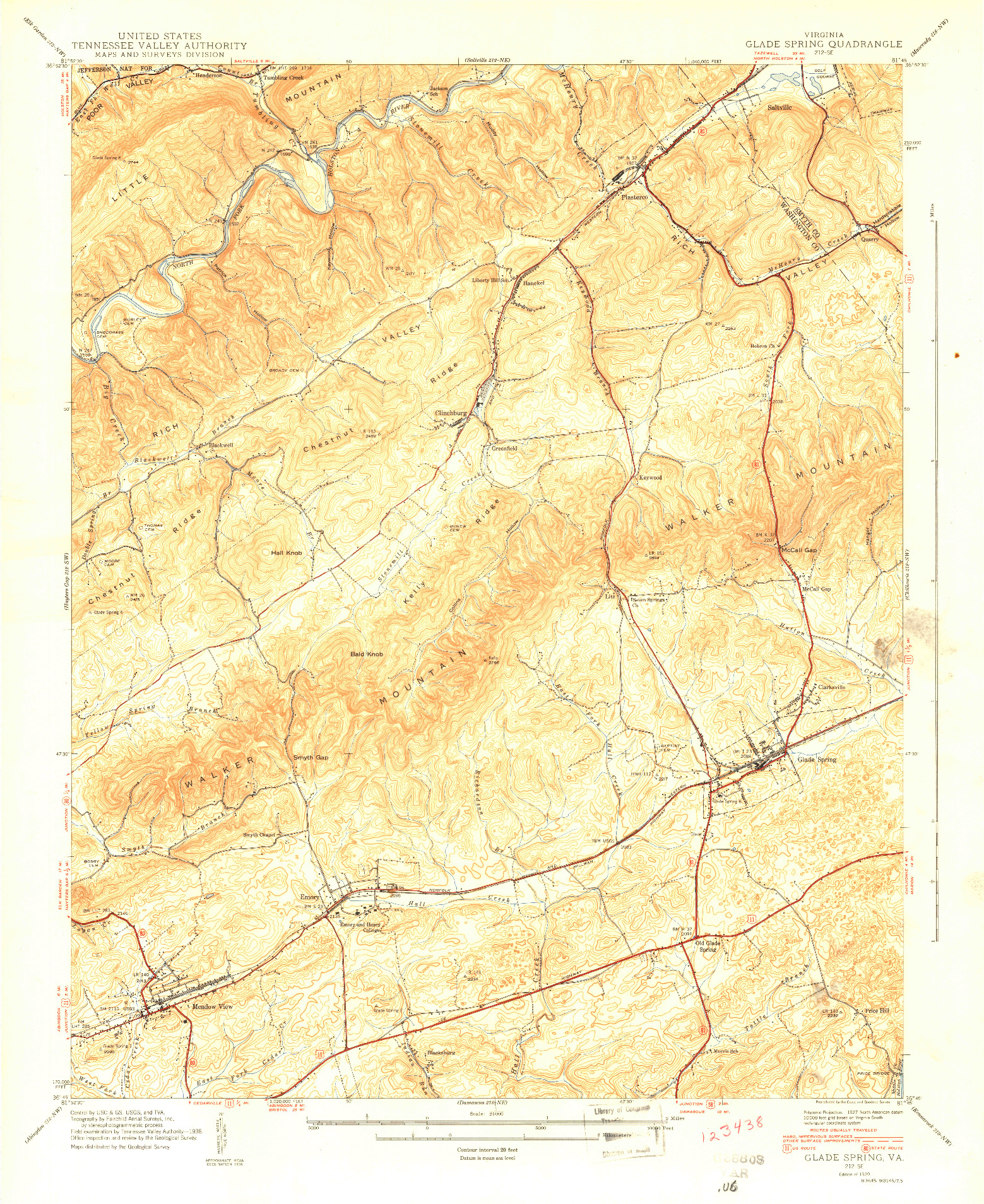 USGS 1:24000-SCALE QUADRANGLE FOR GLADE SPRING, VA 1939