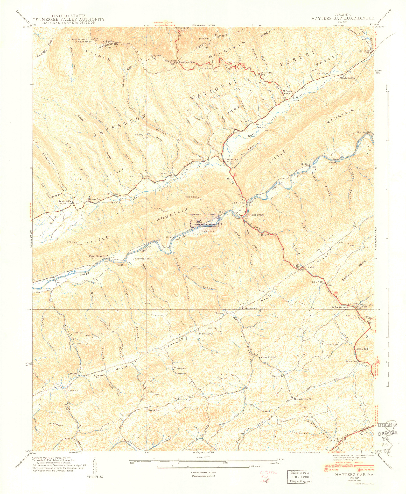 USGS 1:24000-SCALE QUADRANGLE FOR HAYTERS GAP, VA 1939