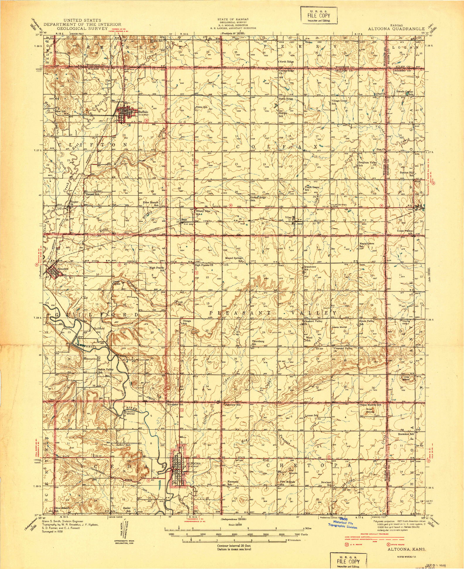 USGS 1:48000-SCALE QUADRANGLE FOR ALTOONA, KS 1939