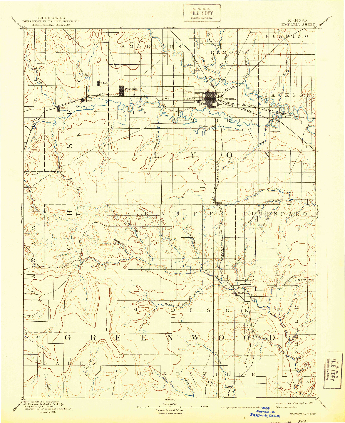 USGS 1:125000-SCALE QUADRANGLE FOR EMPORIA, KS 1894