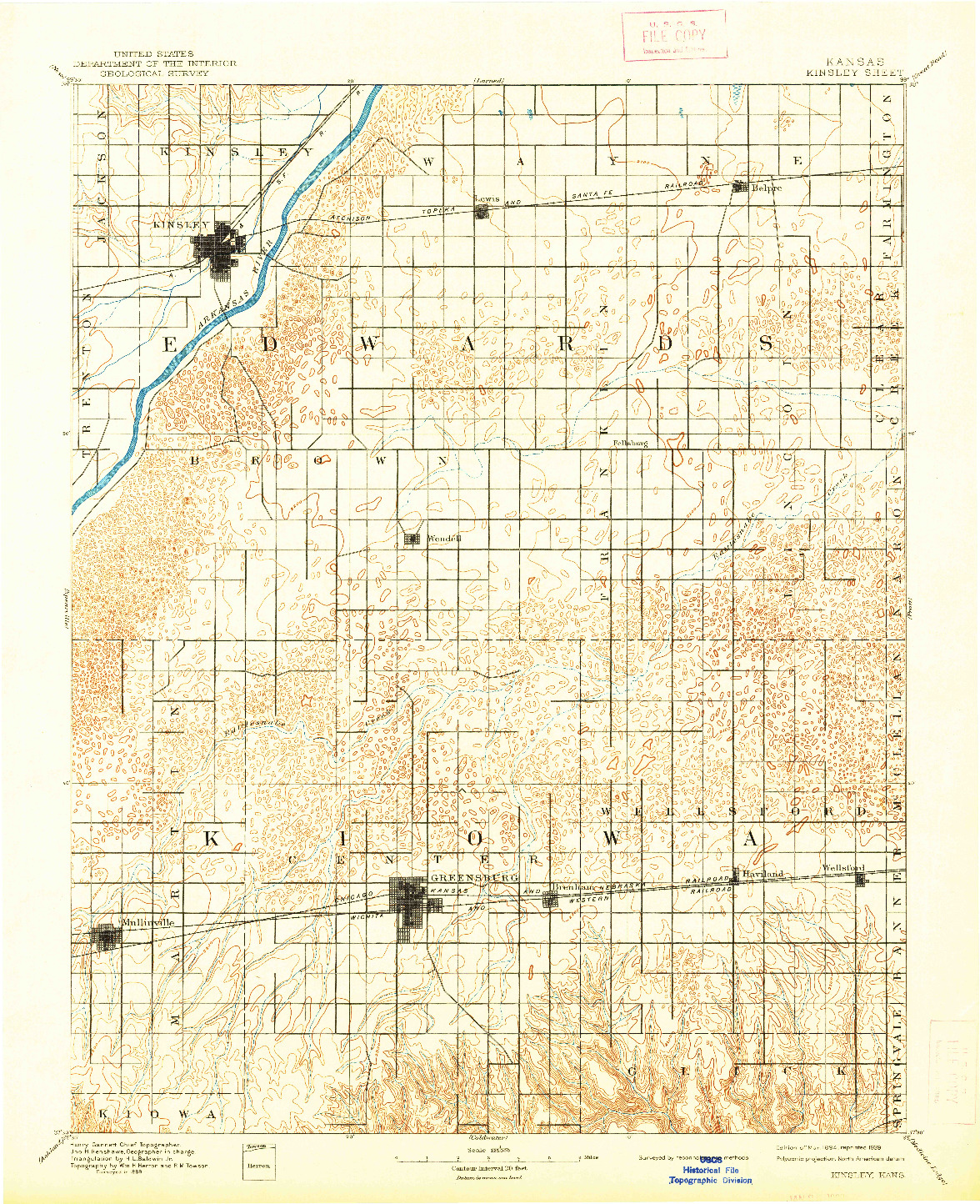 USGS 1:125000-SCALE QUADRANGLE FOR KINSLEY, KS 1894