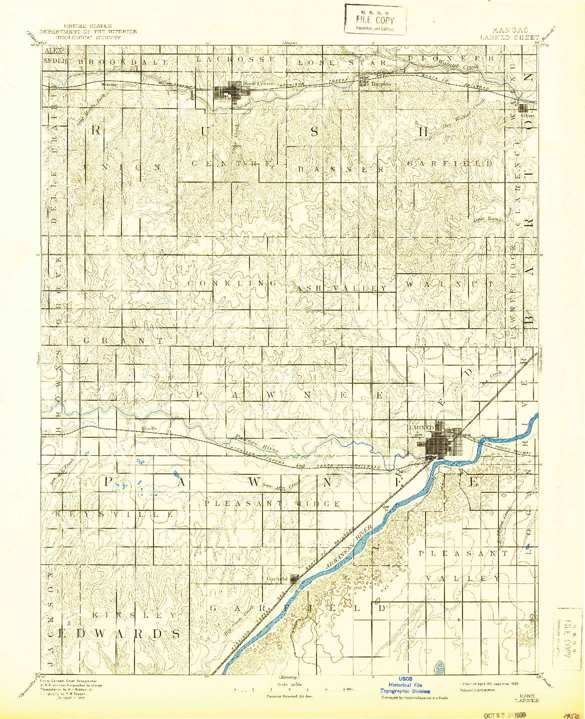 USGS 1:125000-SCALE QUADRANGLE FOR LARNED, KS 1891