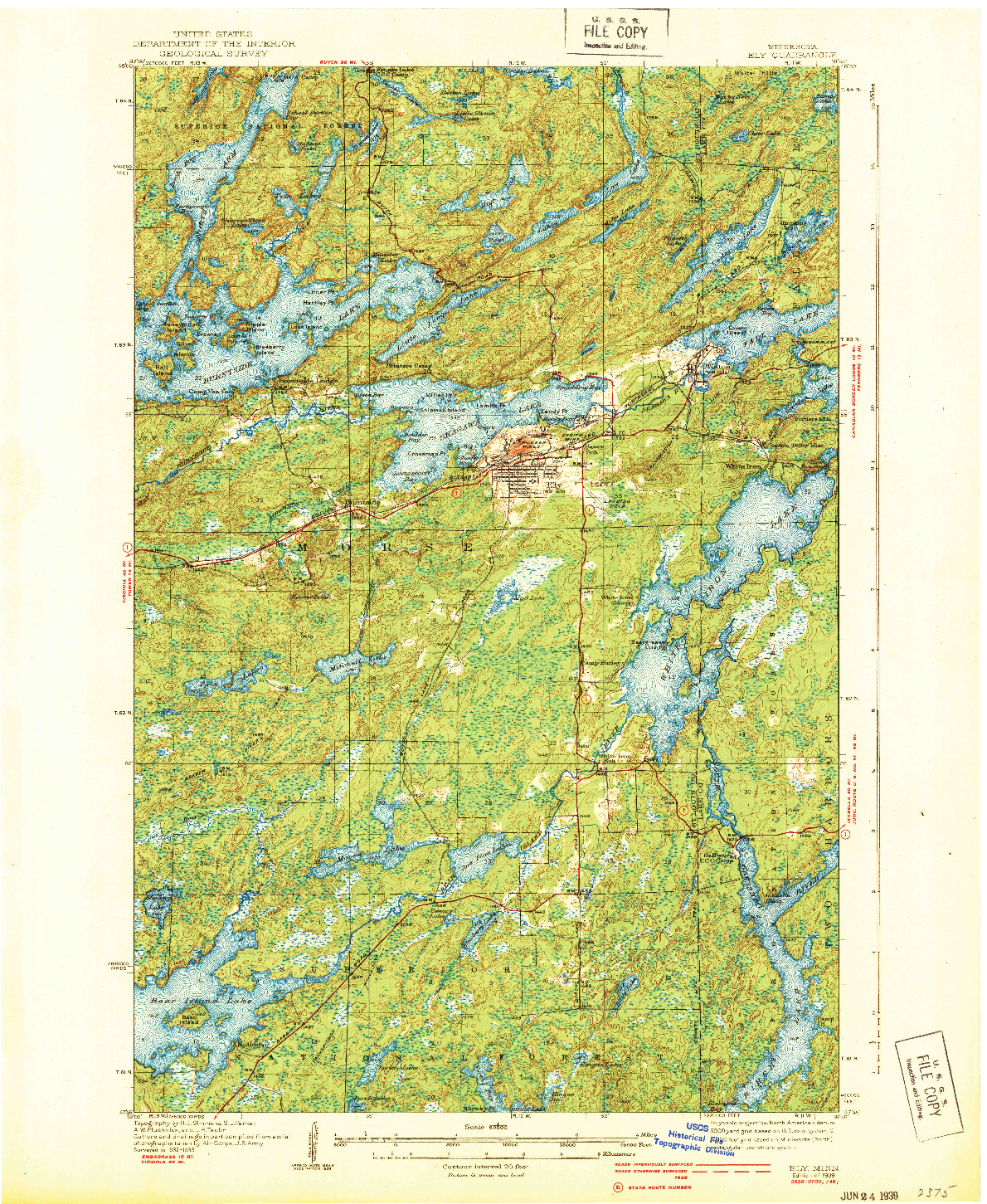 USGS 1:62500-SCALE QUADRANGLE FOR ELY, MN 1939