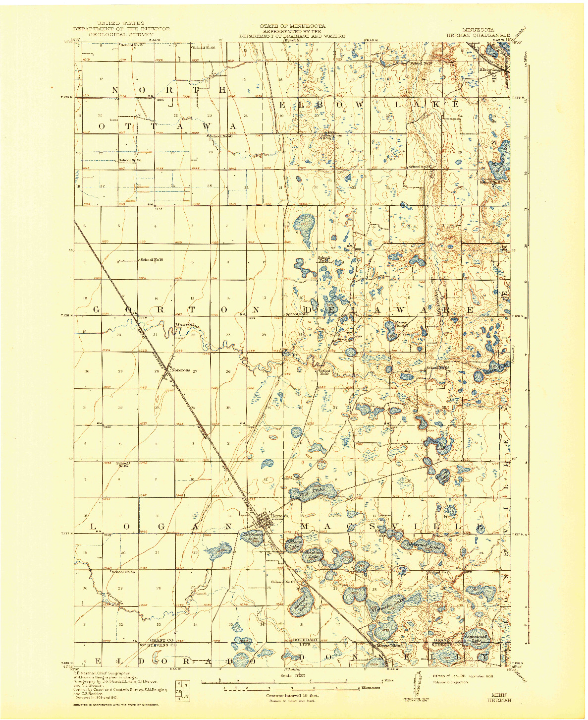 USGS 1:62500-SCALE QUADRANGLE FOR HERMAN, MN 1911