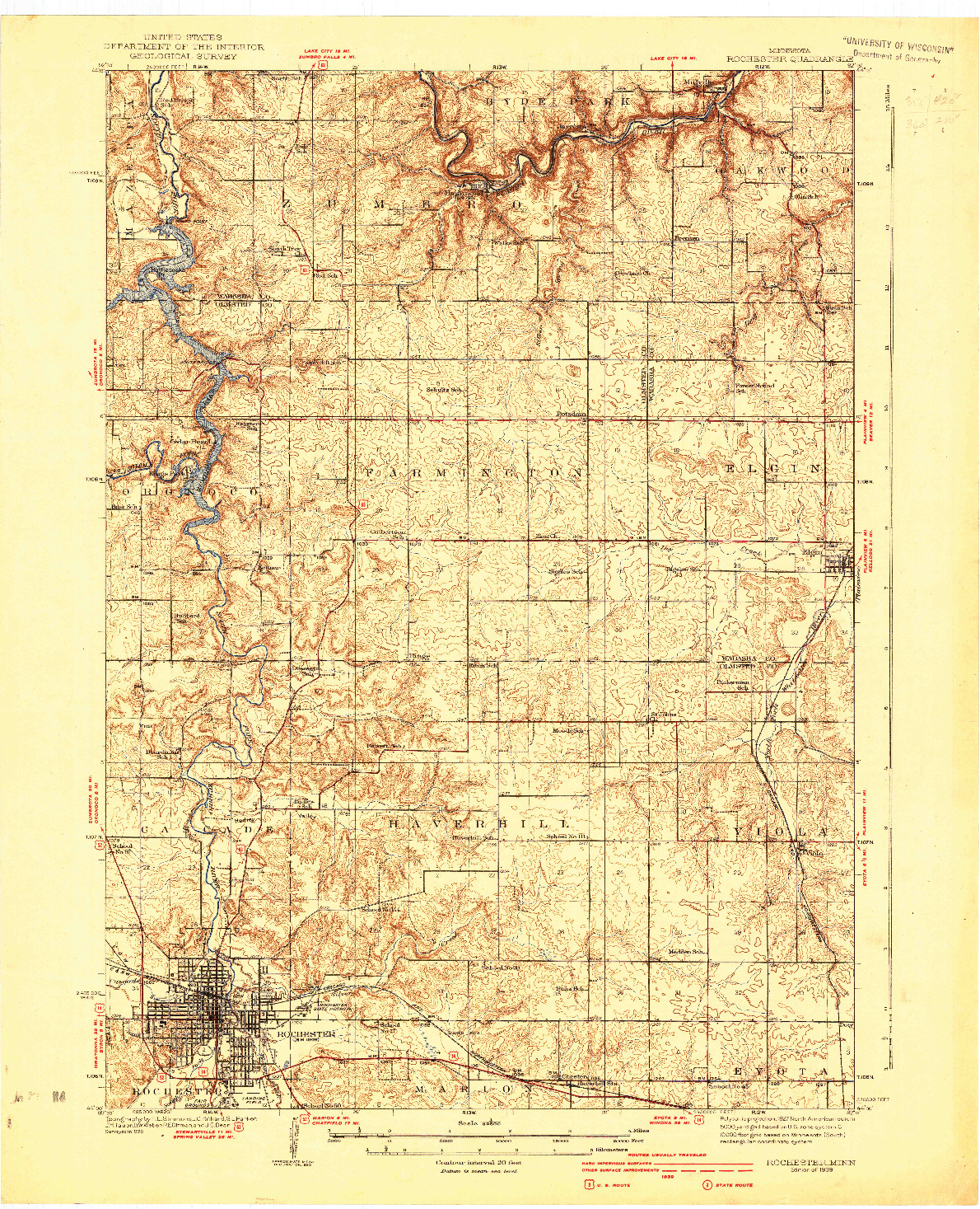 USGS 1:62500-SCALE QUADRANGLE FOR ROCHESTER, MN 1939