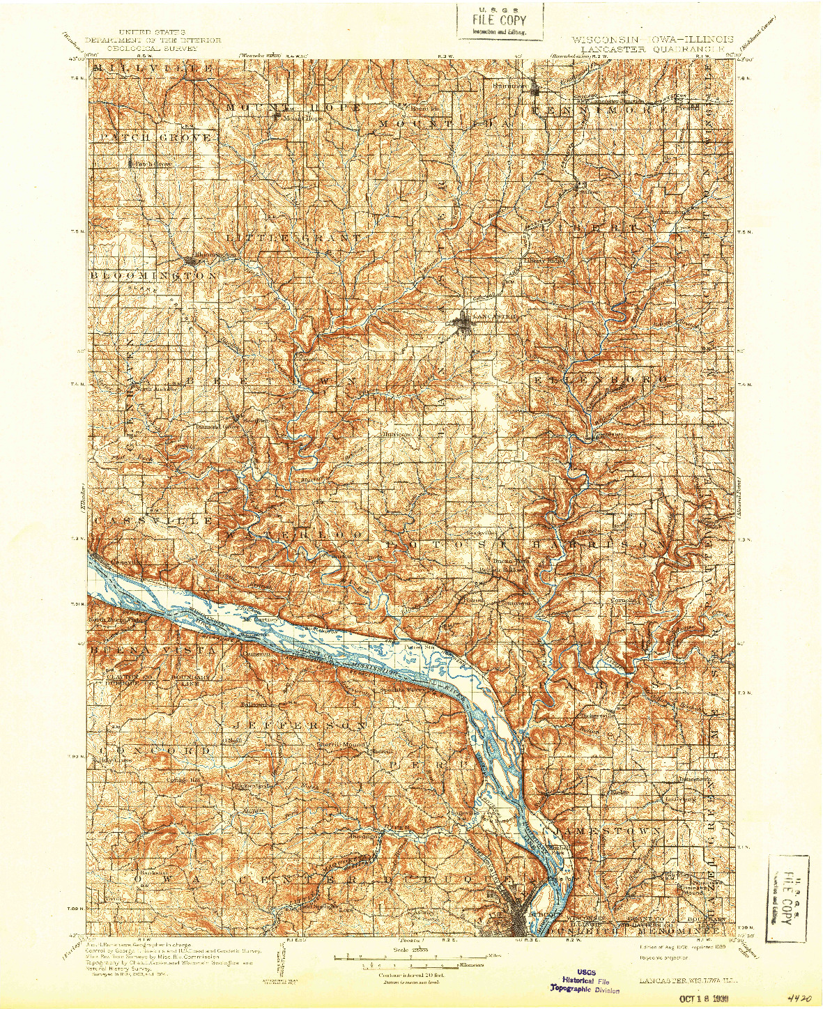USGS 1:125000-SCALE QUADRANGLE FOR LANCASTER, WI 1908