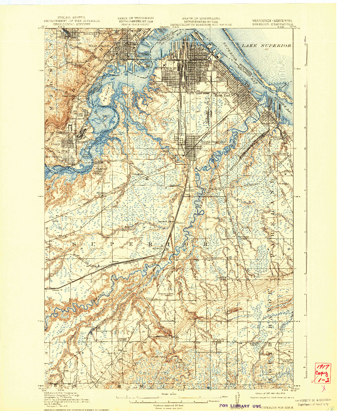 USGS 1:62500-SCALE QUADRANGLE FOR SUPERIOR, WI 1917