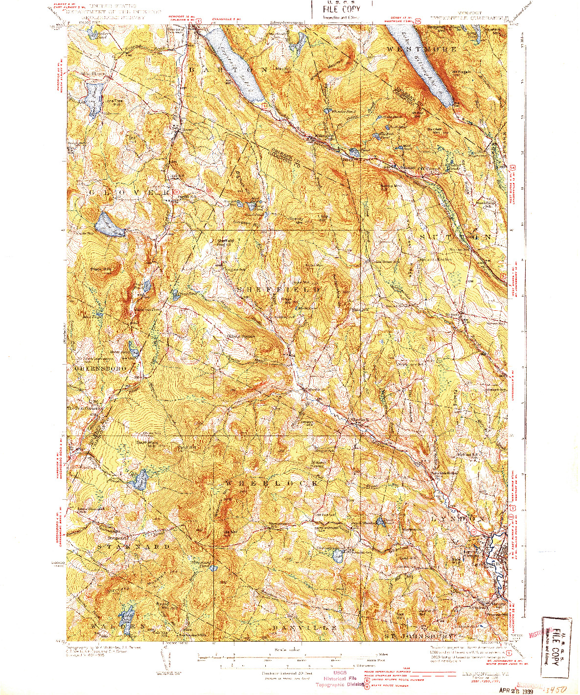 USGS 1:62500-SCALE QUADRANGLE FOR LYNDONVILLE, VT 1939