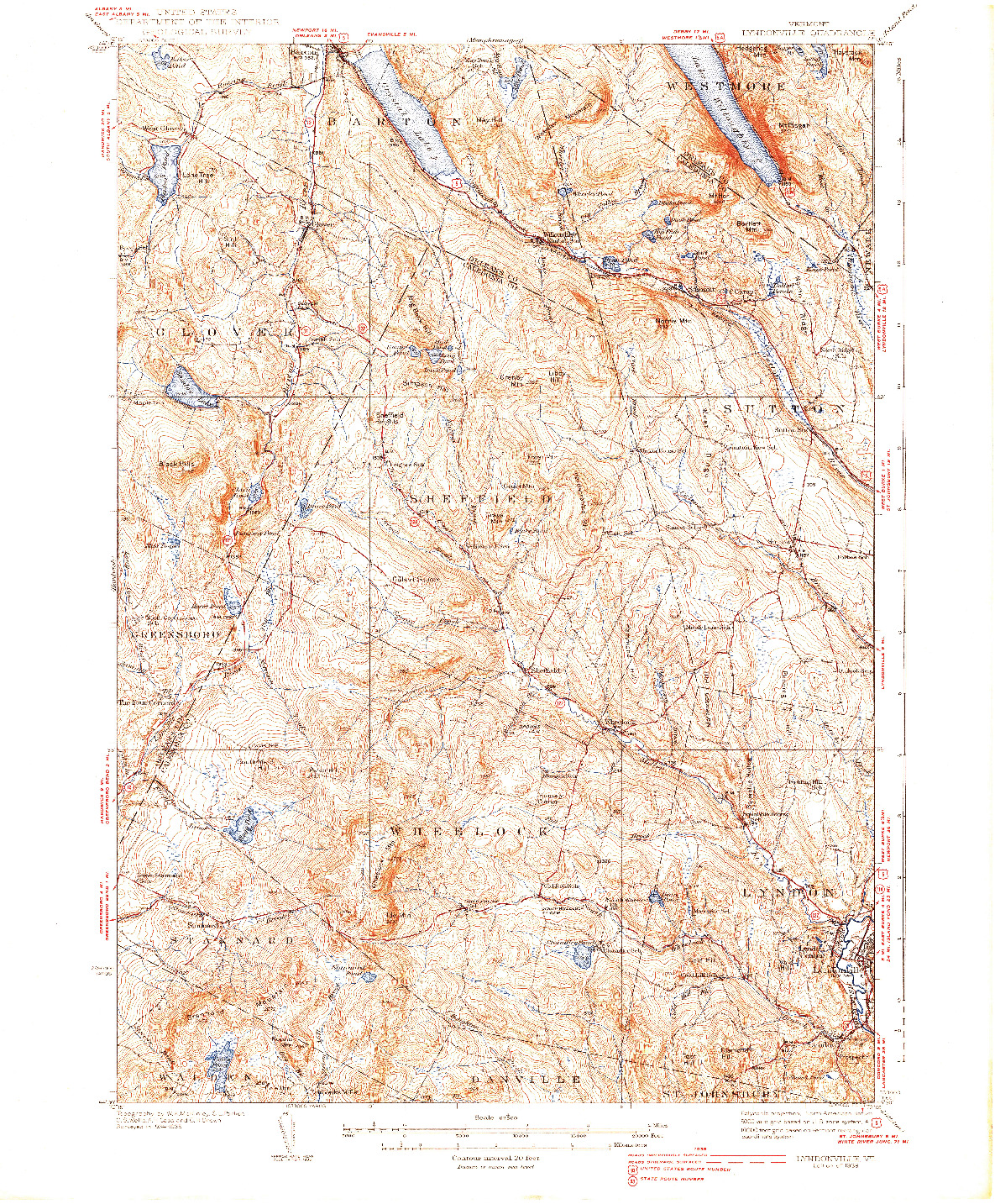 USGS 1:62500-SCALE QUADRANGLE FOR LYNDONVILLE, VT 1939