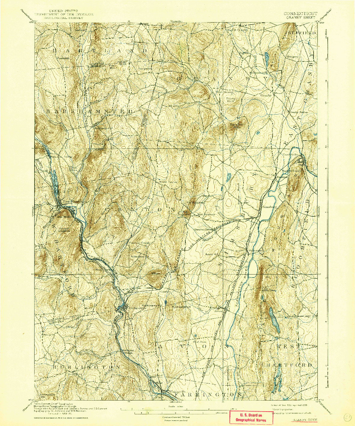 USGS 1:62500-SCALE QUADRANGLE FOR GRANBY, CT 1892