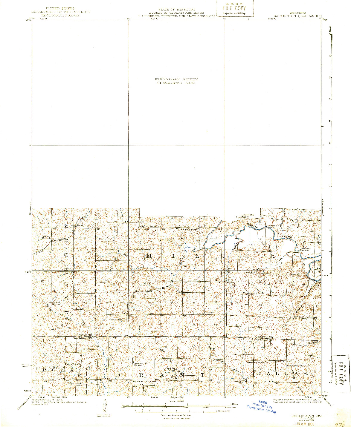 USGS 1:62500-SCALE QUADRANGLE FOR DARLINGTON, MO 1925