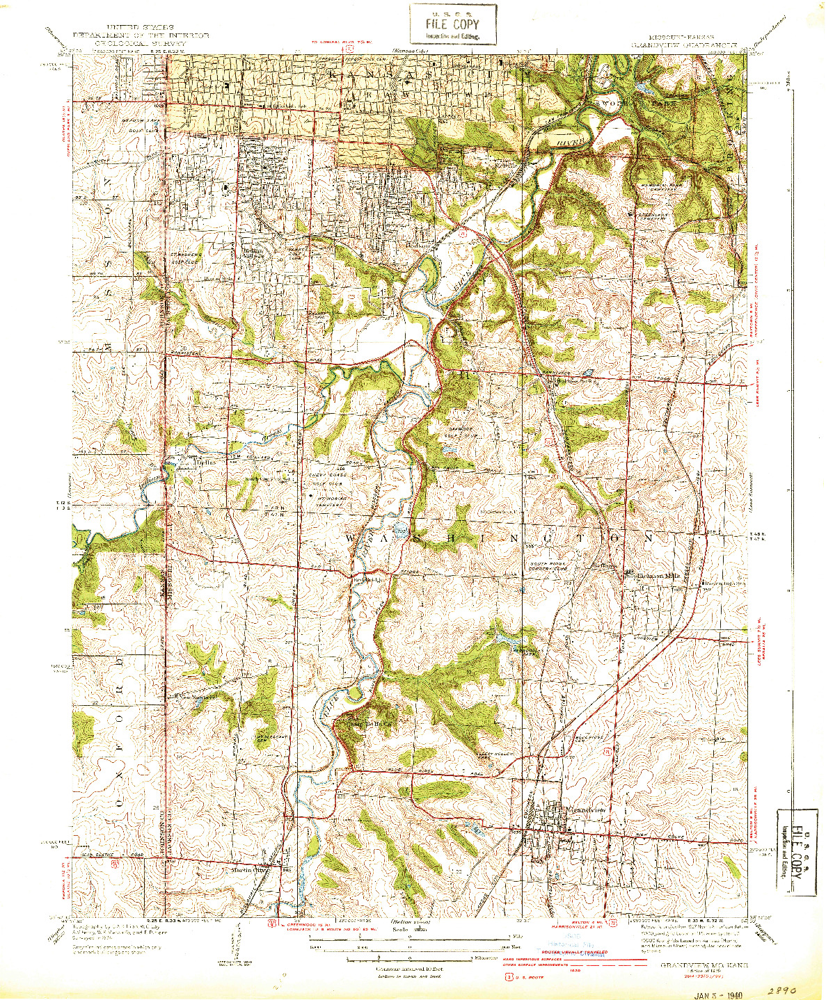 USGS 1:31680-SCALE QUADRANGLE FOR GRANDVIEW, MO 1939