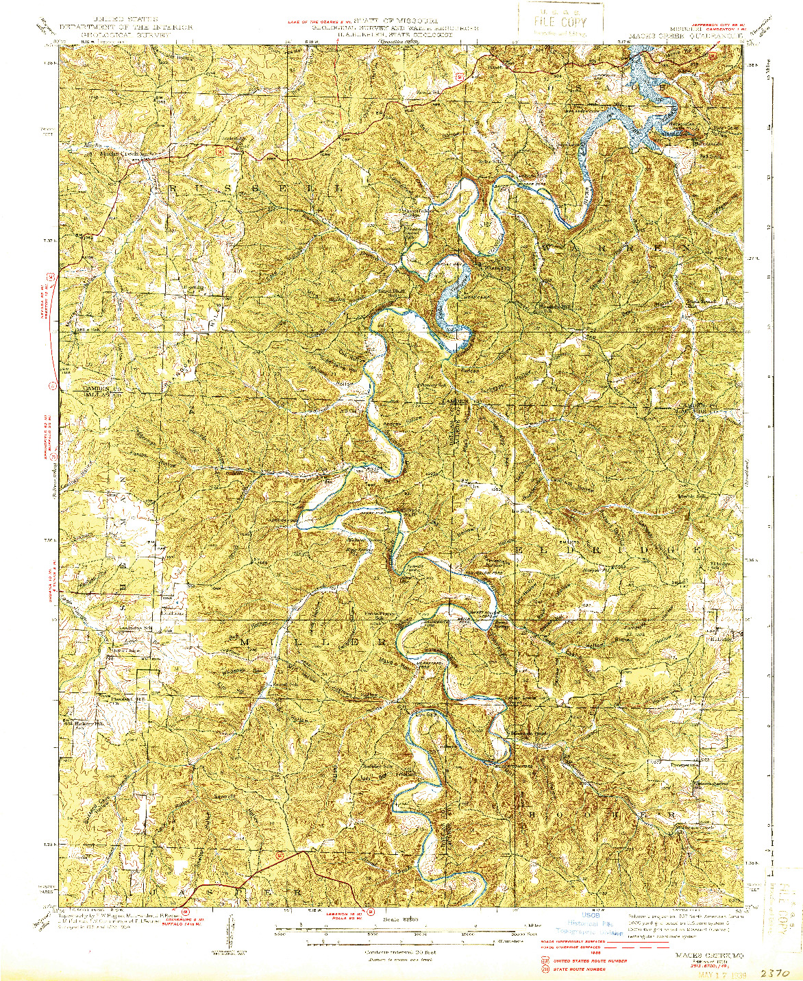 USGS 1:62500-SCALE QUADRANGLE FOR MACKS CREEK, MO 1939