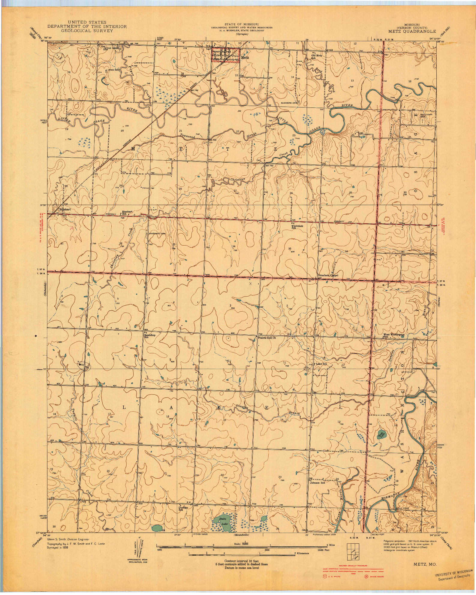 USGS 1:24000-SCALE QUADRANGLE FOR METZ, MO 1939