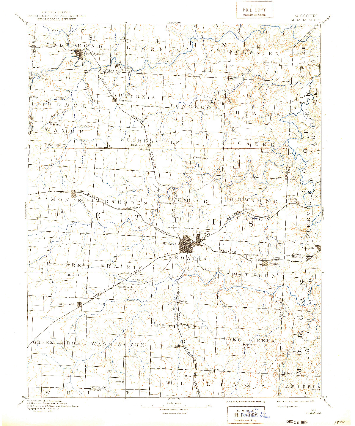 USGS 1:125000-SCALE QUADRANGLE FOR SEDALIA, MO 1894