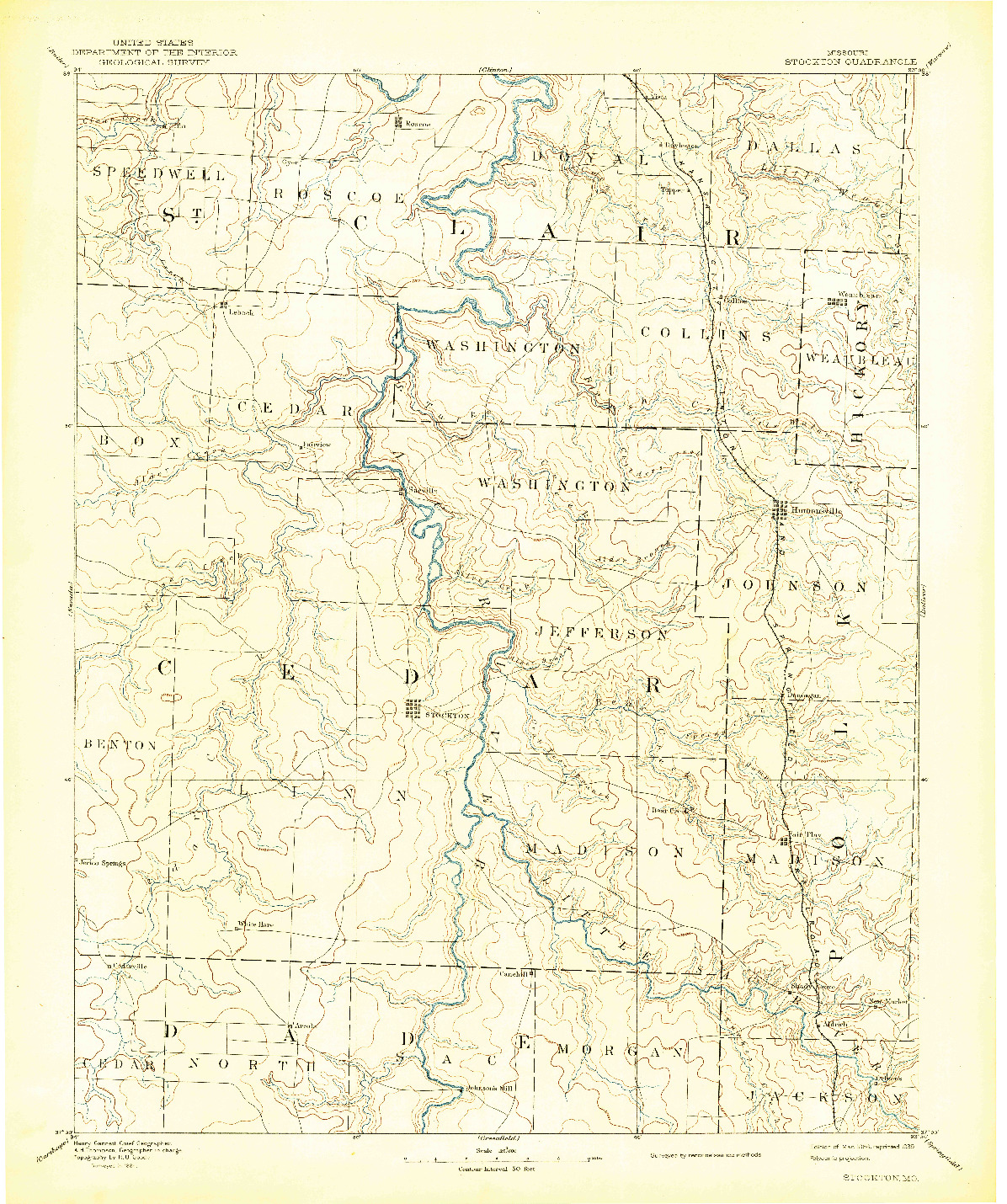 USGS 1:125000-SCALE QUADRANGLE FOR STOCKTON, MO 1886