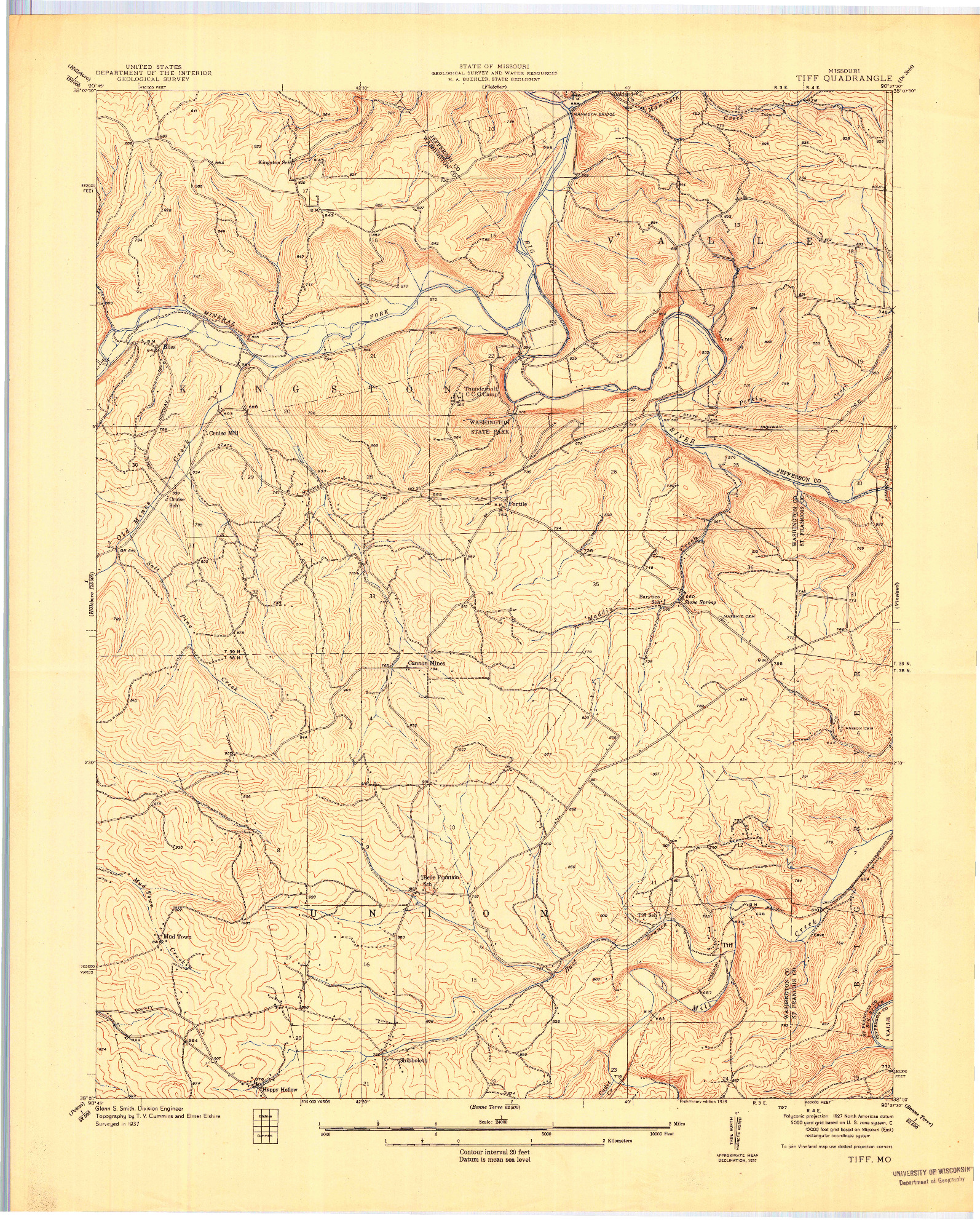 USGS 1:24000-SCALE QUADRANGLE FOR TIFF, MO 1939