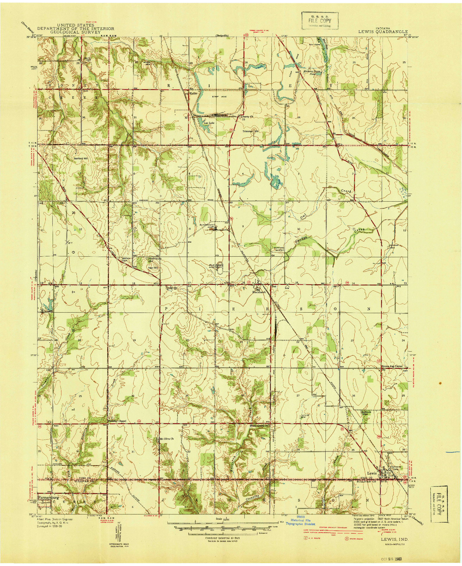 USGS 1:24000-SCALE QUADRANGLE FOR LEWIS, IN 1940