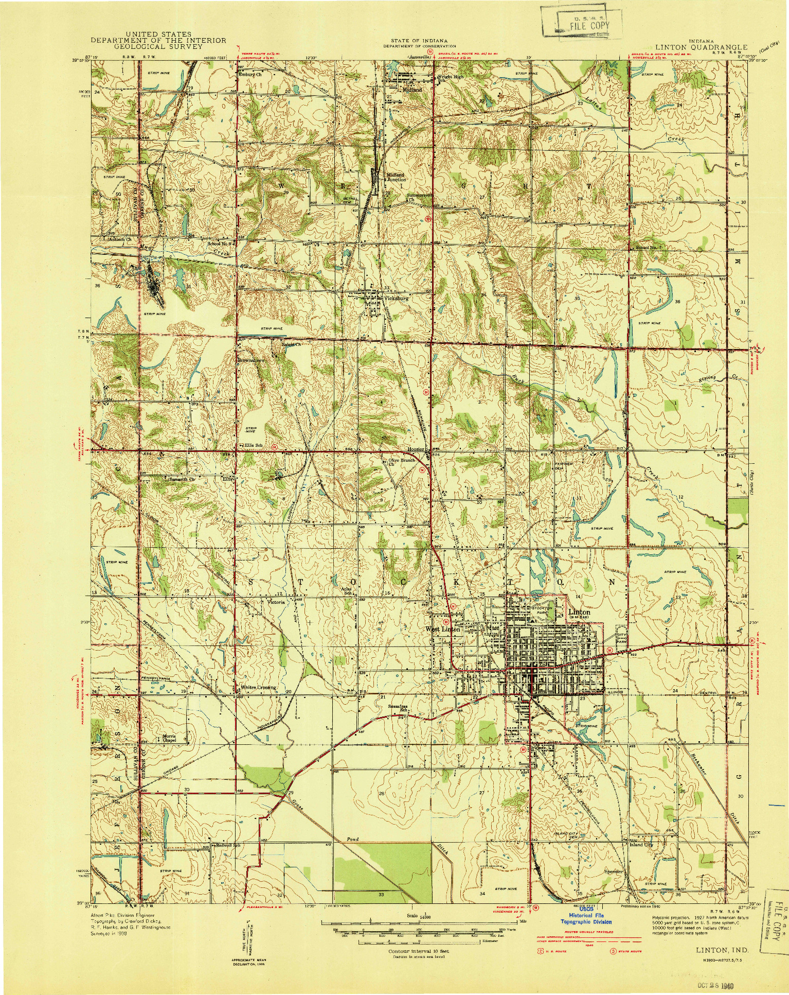 USGS 1:24000-SCALE QUADRANGLE FOR LINTON, IN 1940