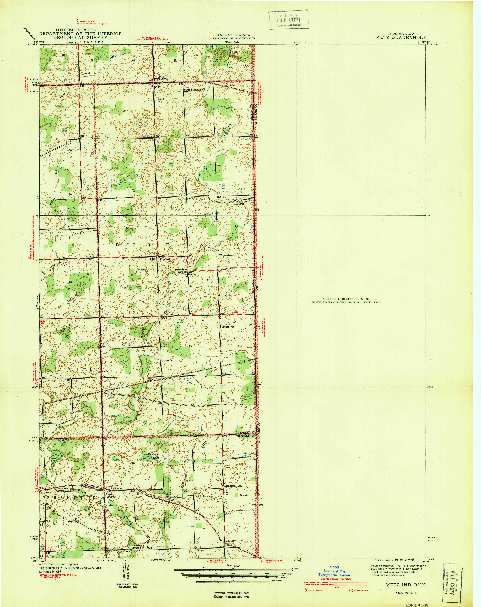 USGS 1:24000-SCALE QUADRANGLE FOR METZ, IN 1940