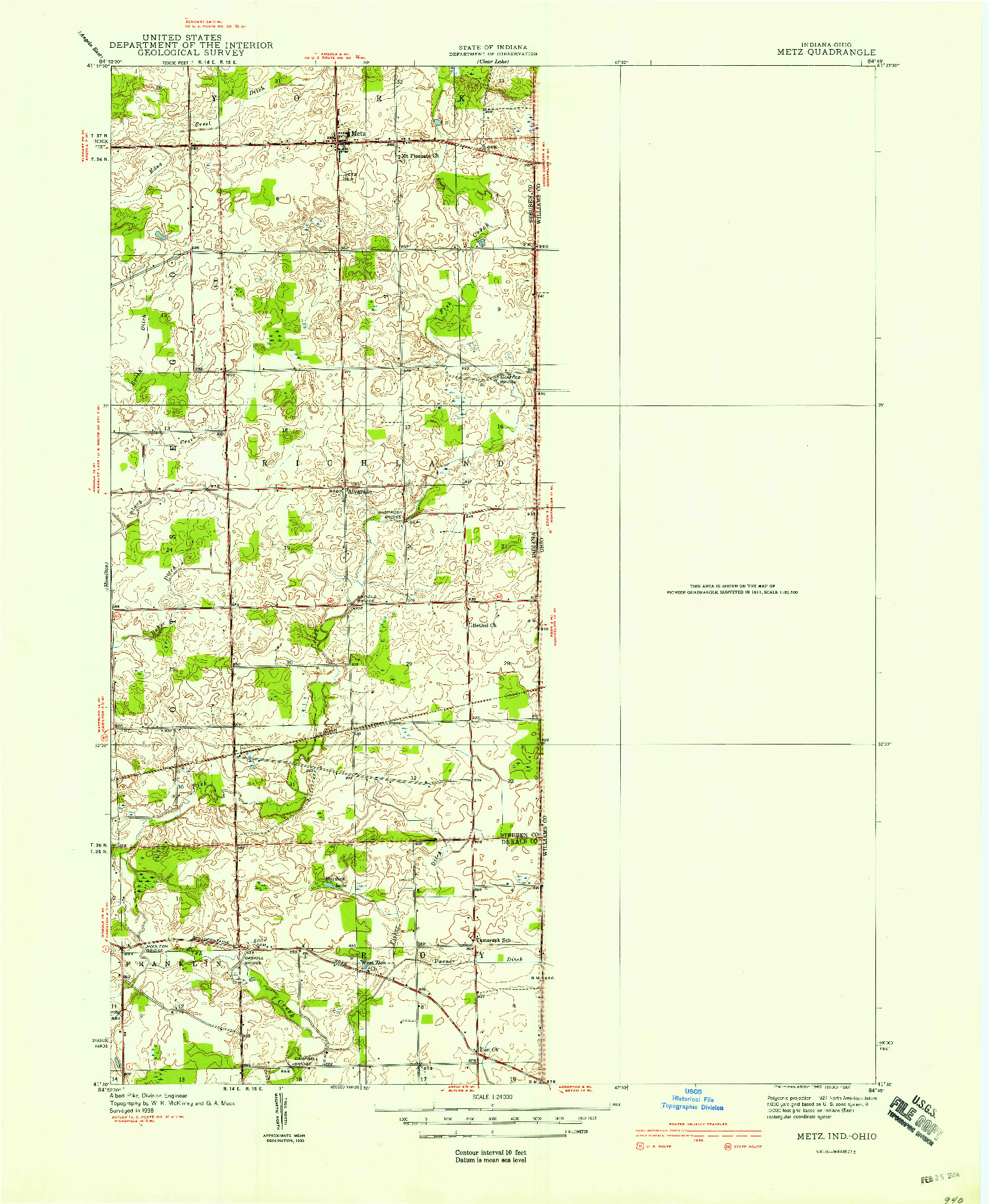 USGS 1:24000-SCALE QUADRANGLE FOR METZ, IN 1940