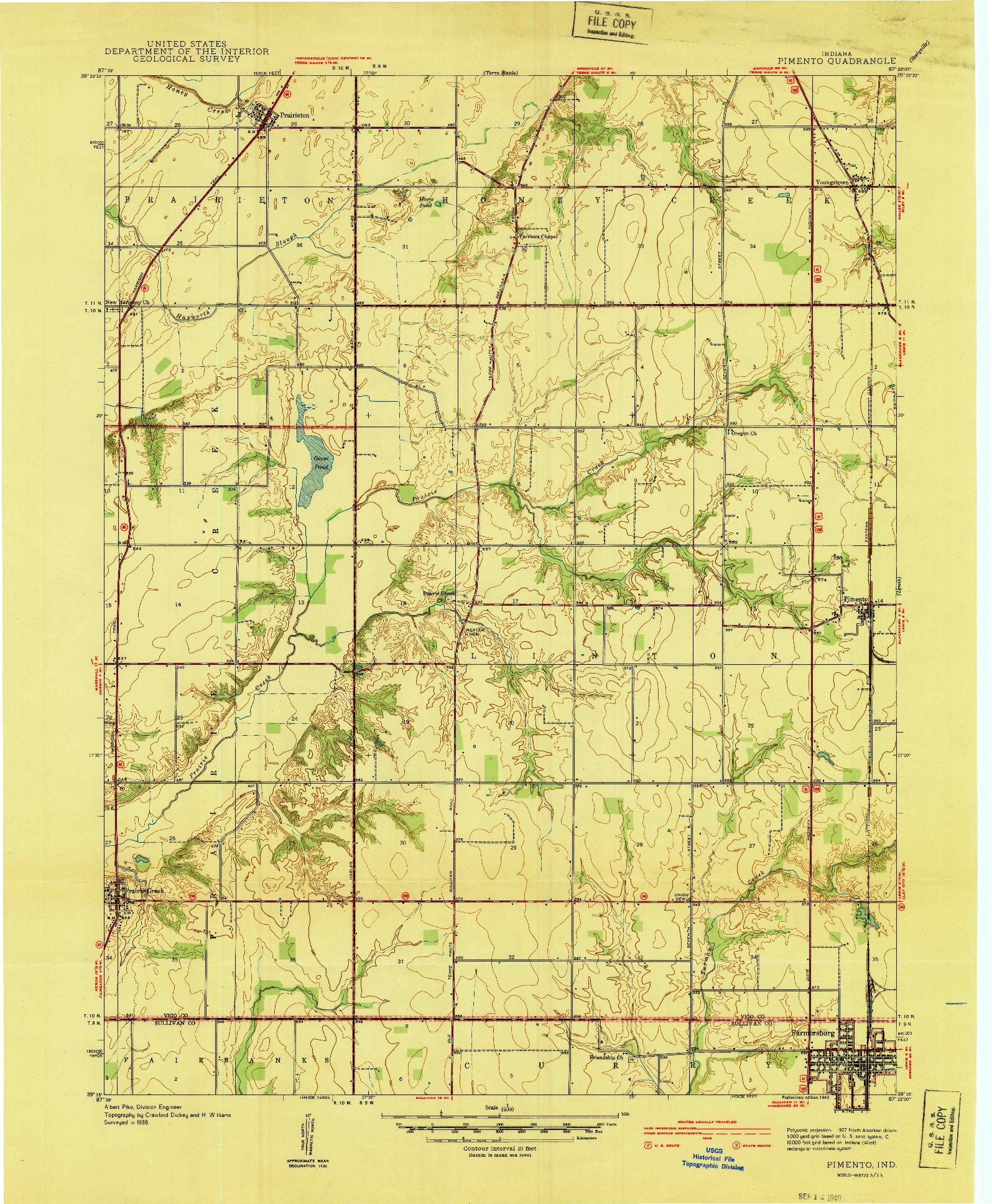 USGS 1:24000-SCALE QUADRANGLE FOR PIMENTO, IN 1940