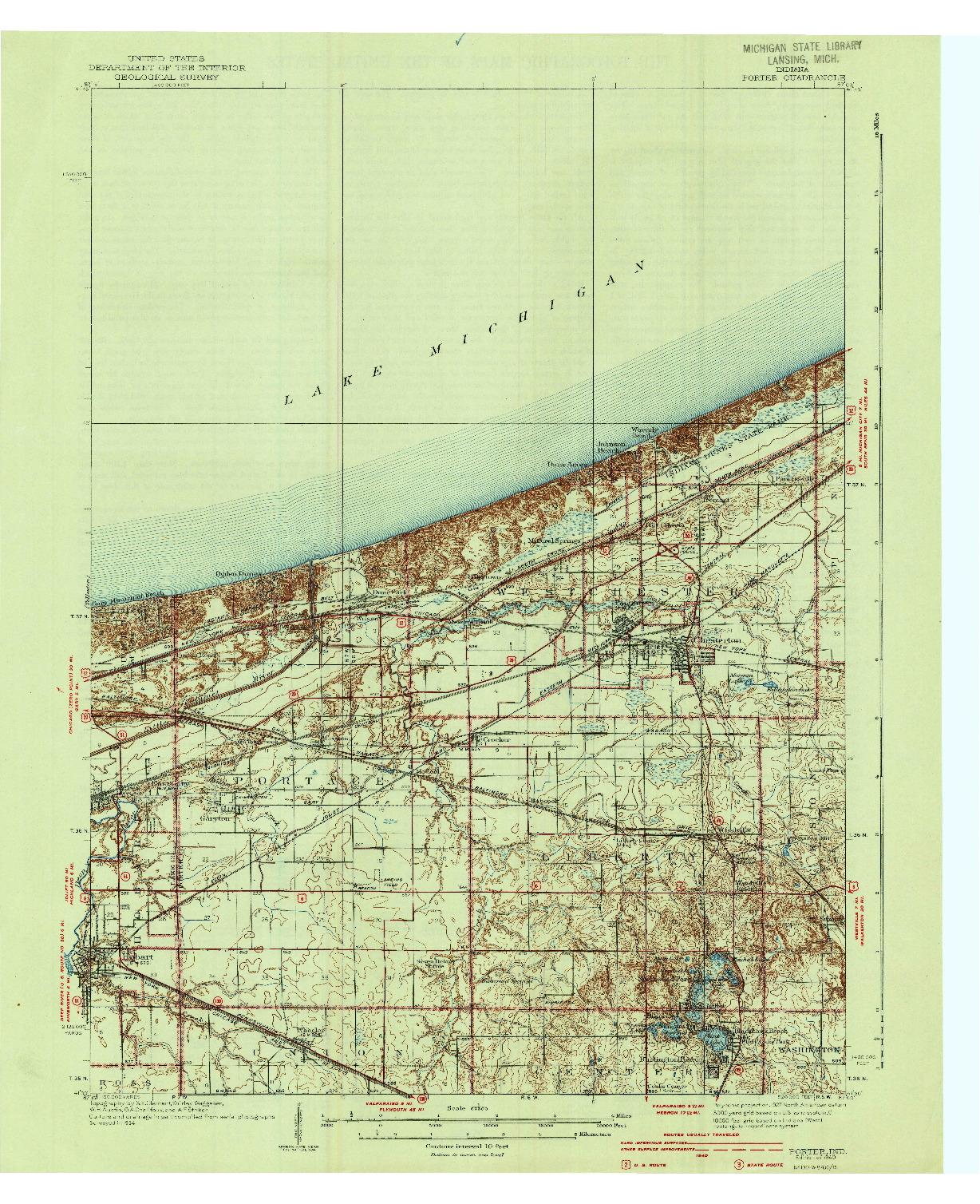 USGS 1:62500-SCALE QUADRANGLE FOR PORTER, IN 1940