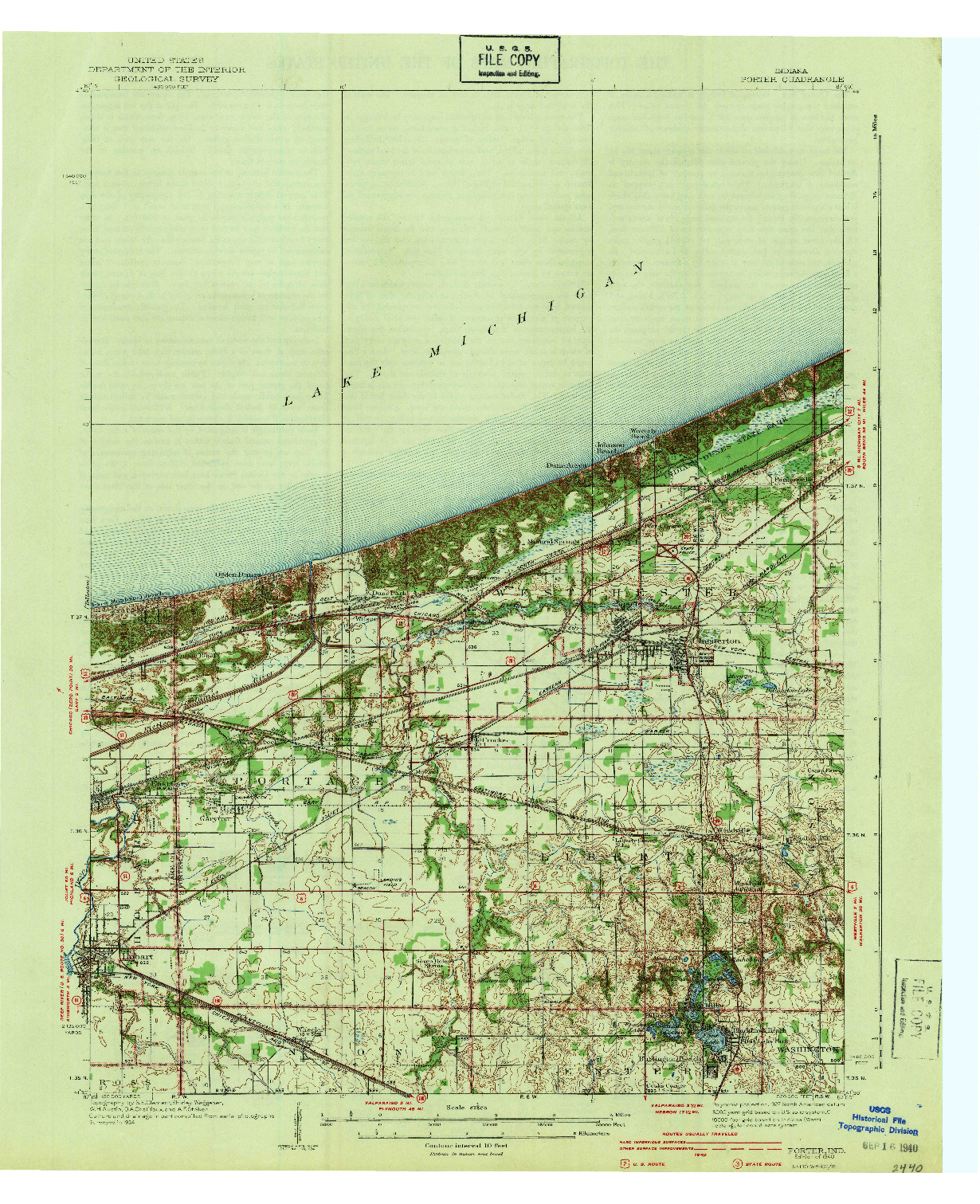 USGS 1:62500-SCALE QUADRANGLE FOR PORTER, IN 1940
