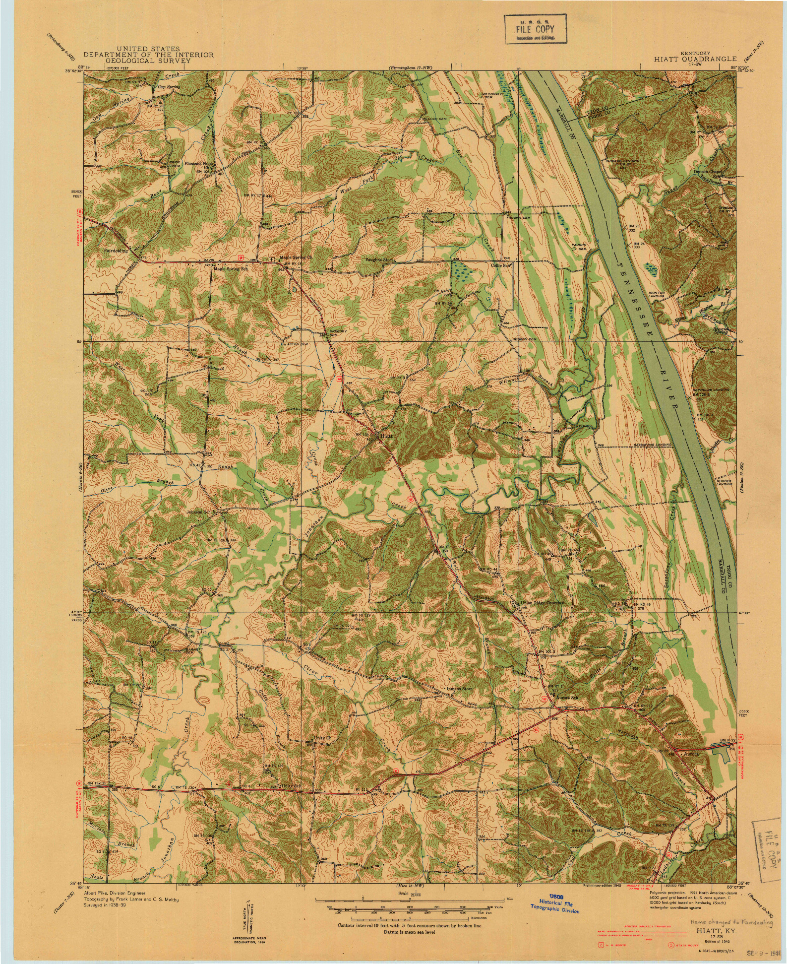USGS 1:24000-SCALE QUADRANGLE FOR HIATT, KY 1940