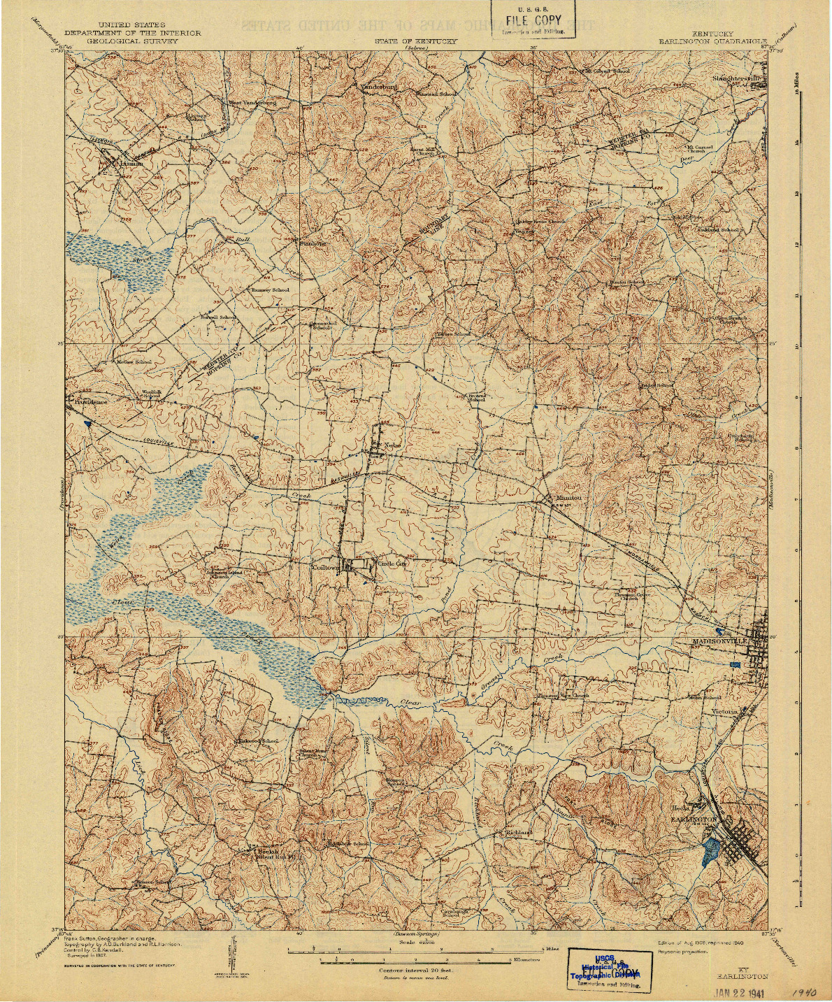 USGS 1:62500-SCALE QUADRANGLE FOR EARLINGTON, KY 1909