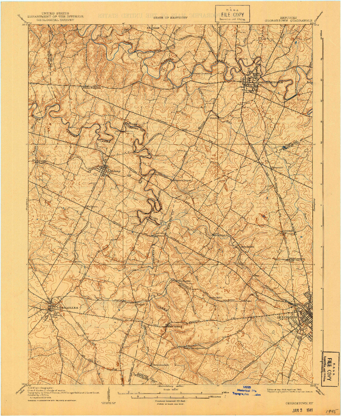 USGS 1:62500-SCALE QUADRANGLE FOR GEORGETOWN, KY 1908
