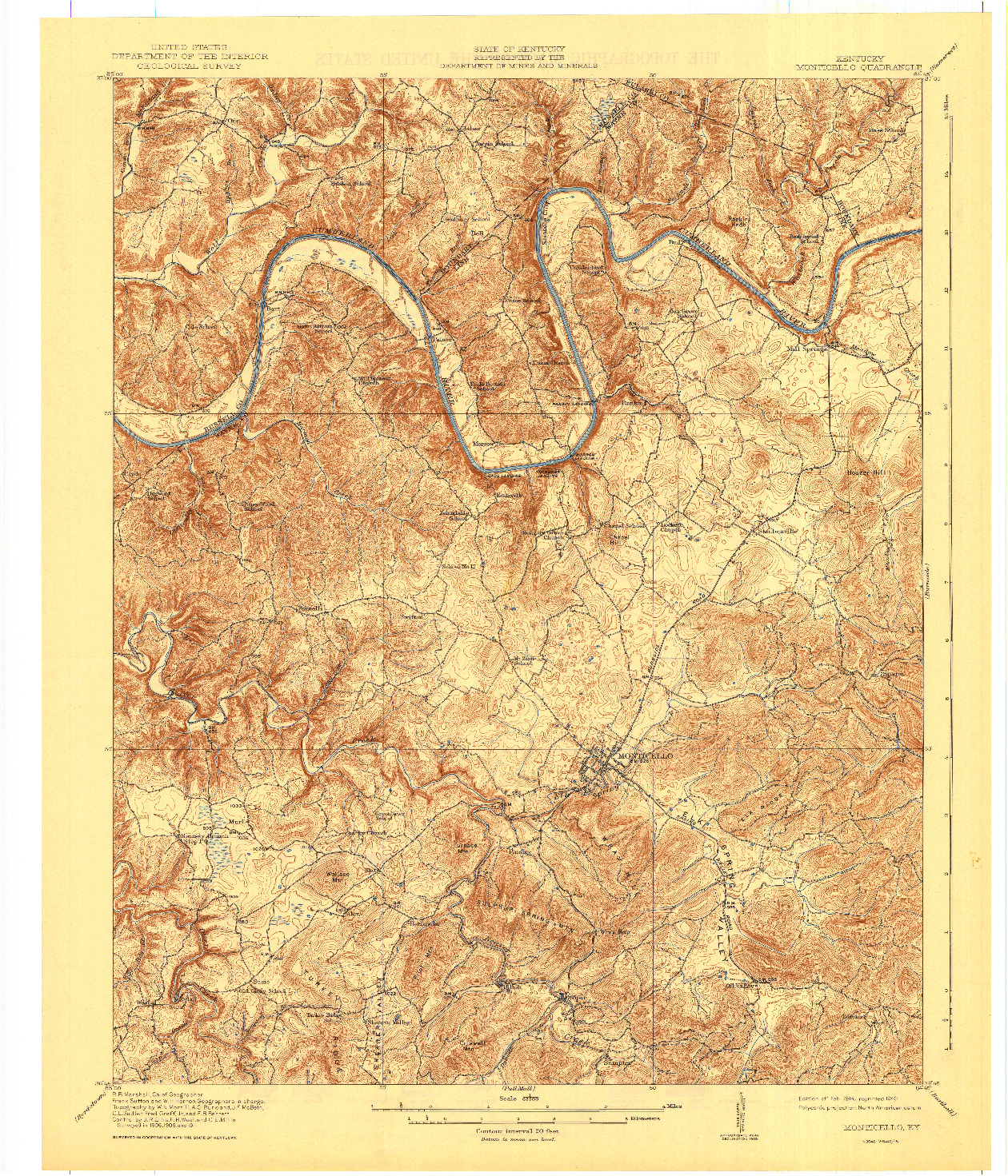 USGS 1:62500-SCALE QUADRANGLE FOR MONTICELLO, KY 1914