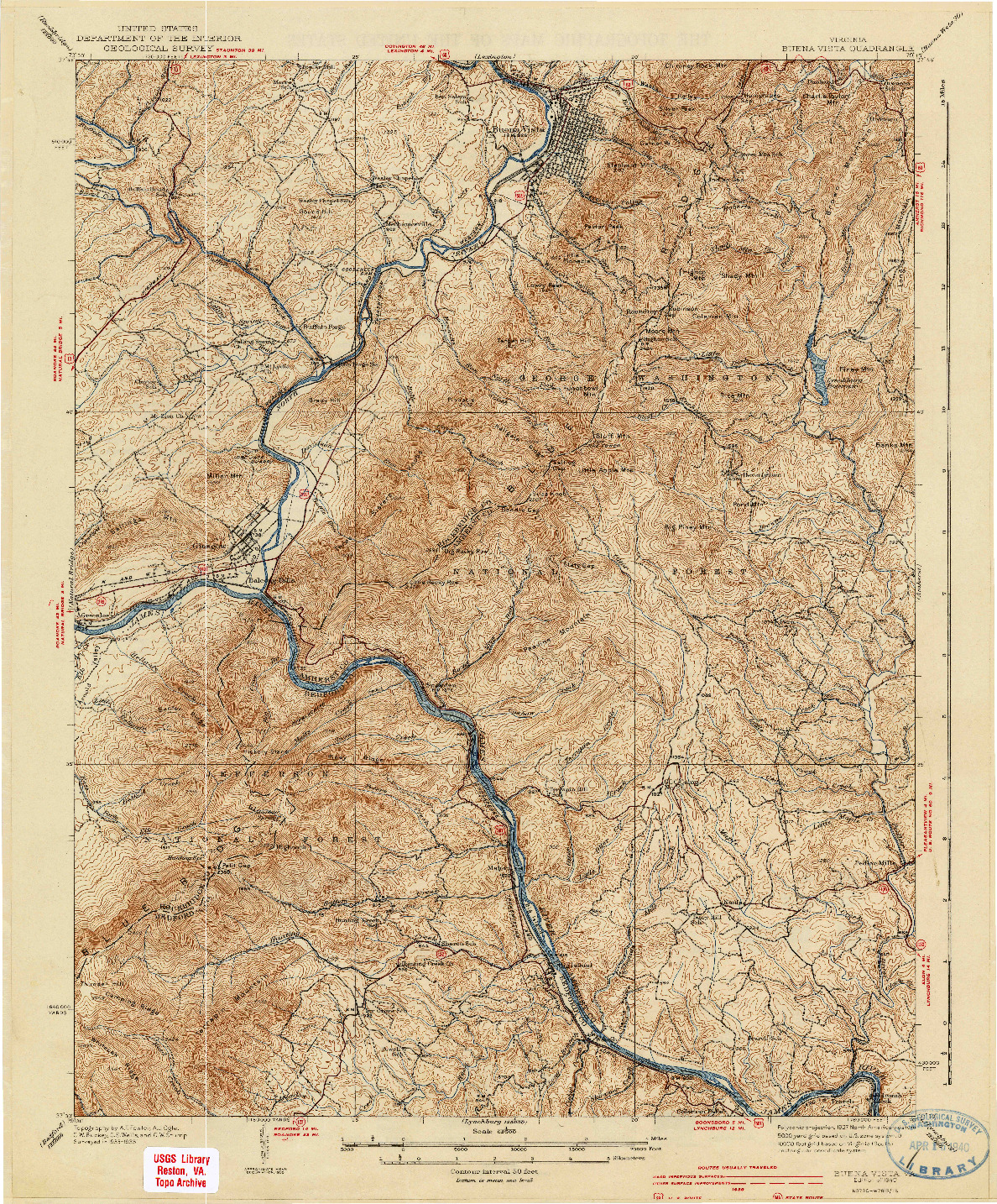 USGS 1:62500-SCALE QUADRANGLE FOR BUENA VISTA, VA 1940
