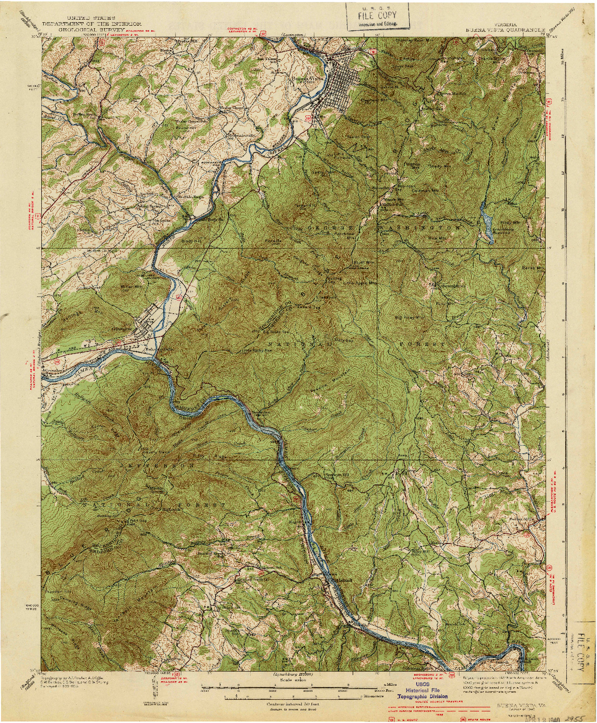 USGS 1:62500-SCALE QUADRANGLE FOR BUENA VISTA, VA 1940