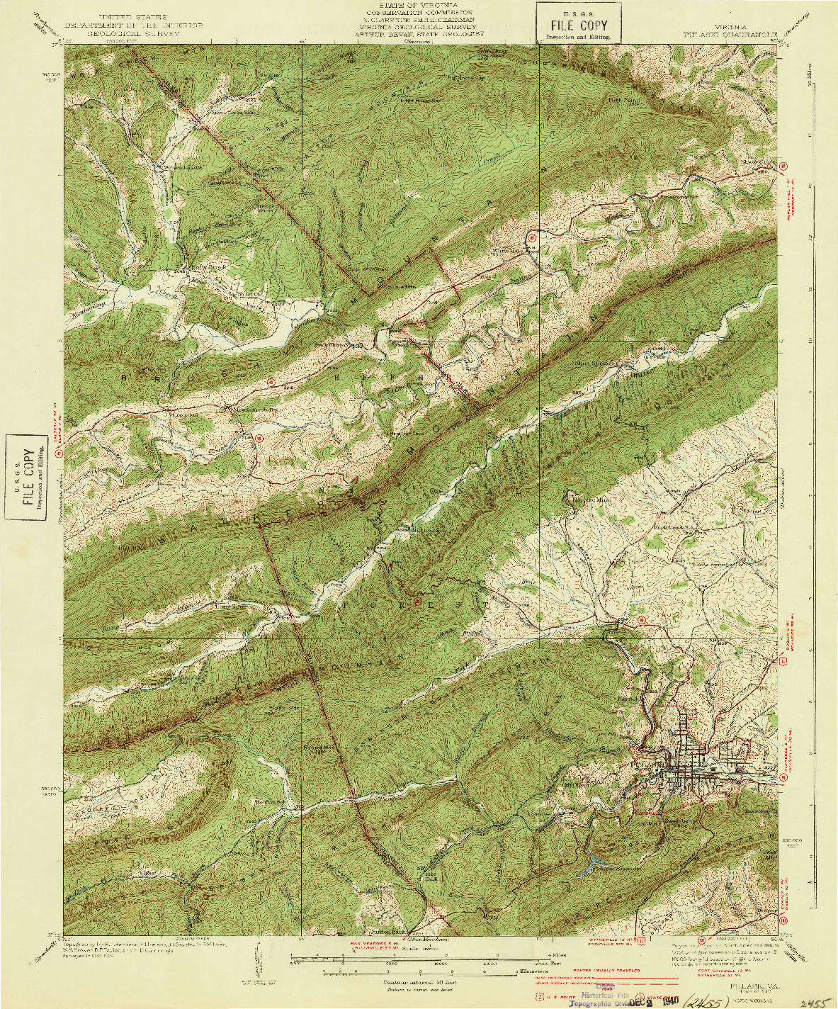 USGS 1:62500-SCALE QUADRANGLE FOR PULASKI, VA 1940