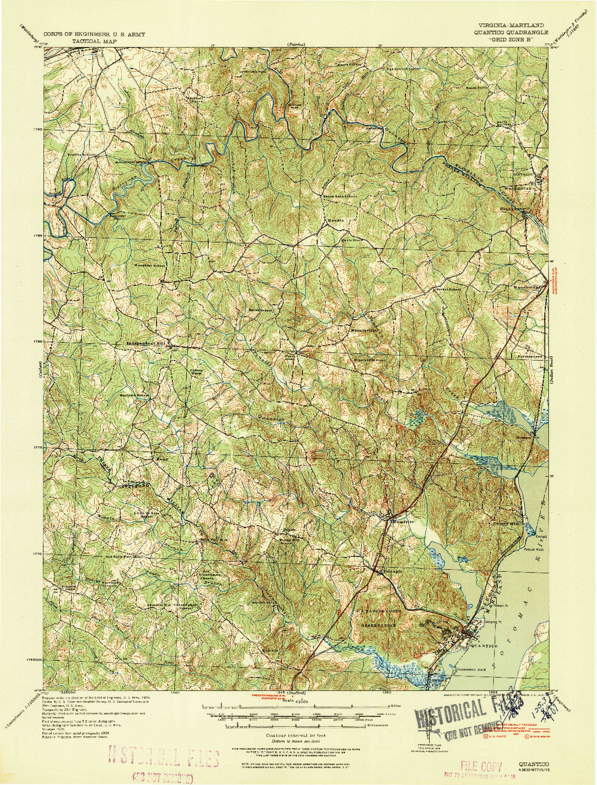 USGS 1:62500-SCALE QUADRANGLE FOR QUANTICO, VA 1940