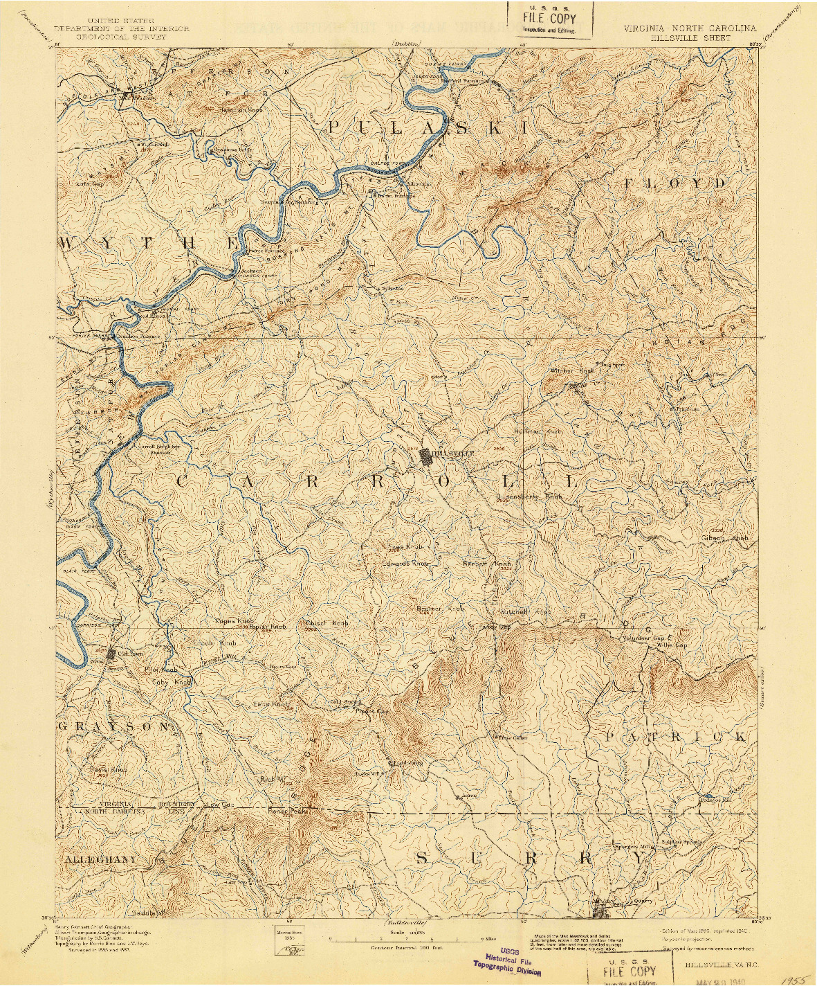 USGS 1:125000-SCALE QUADRANGLE FOR HILLSVILLE, VA 1896
