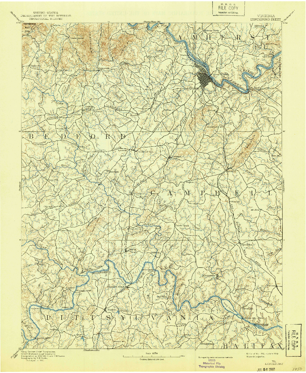 USGS 1:125000-SCALE QUADRANGLE FOR LYNCHBURG, VA 1892