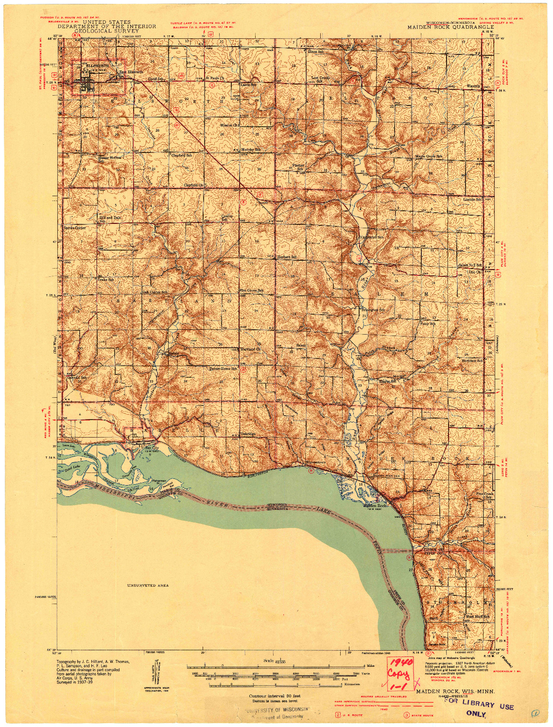 USGS 1:62500-SCALE QUADRANGLE FOR MAIDEN ROCK, WI 1940