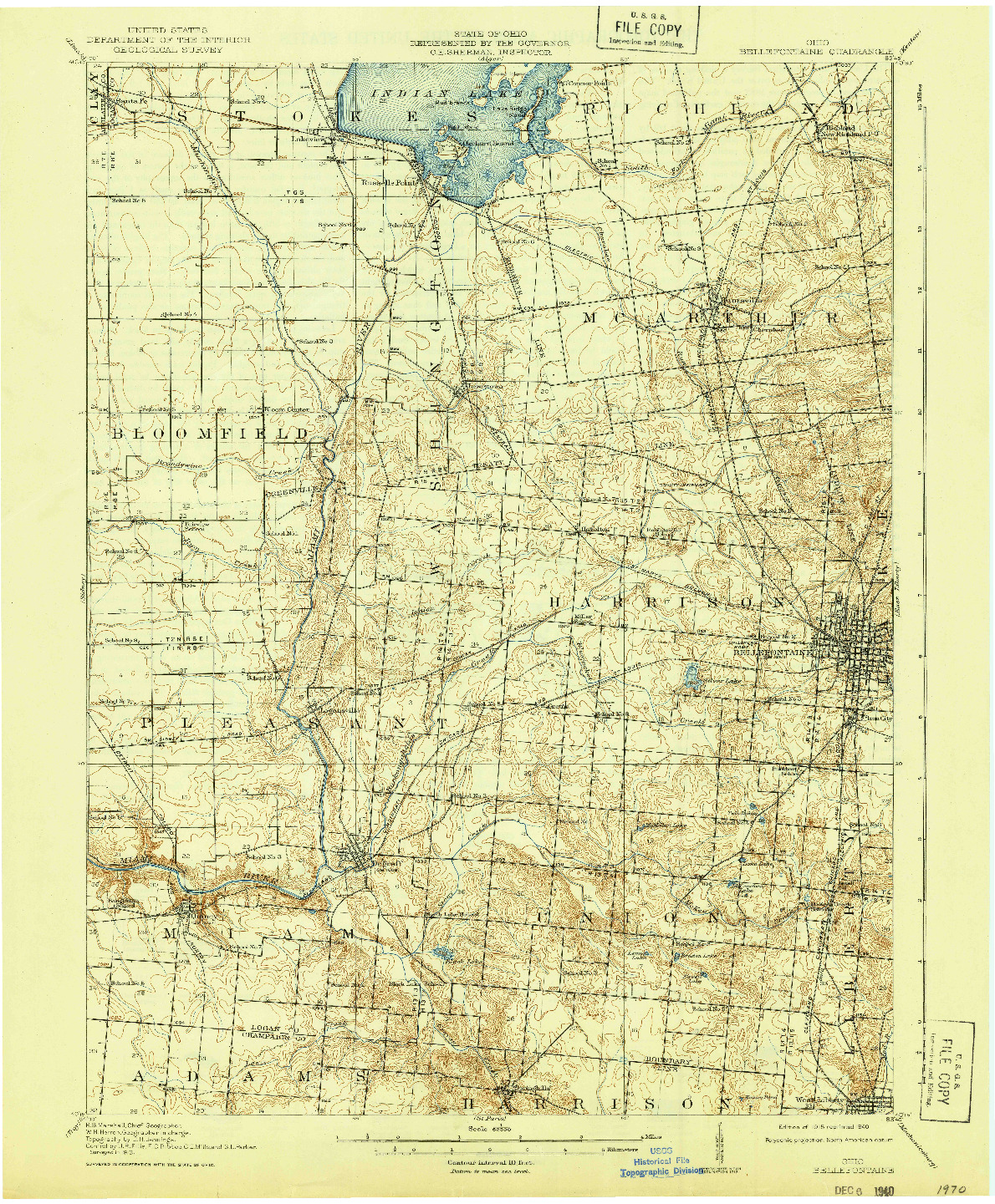 USGS 1:62500-SCALE QUADRANGLE FOR BELLEFONTAINE, OH 1915
