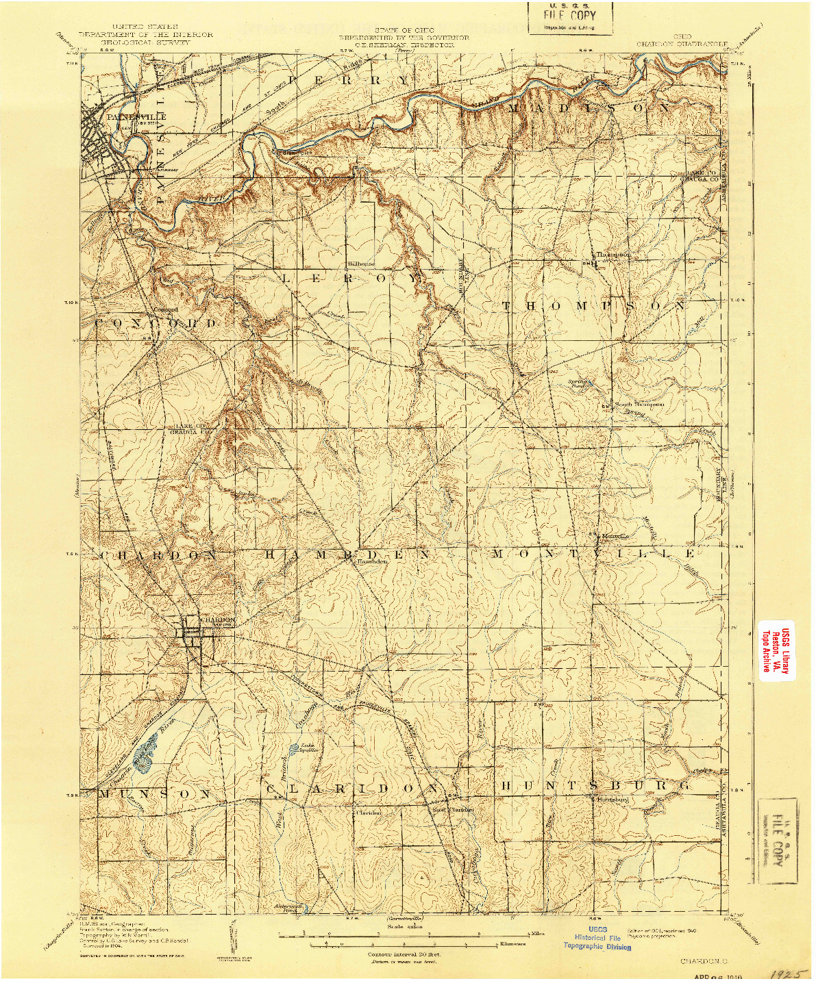 USGS 1:62500-SCALE QUADRANGLE FOR CHARDON, OH 1906