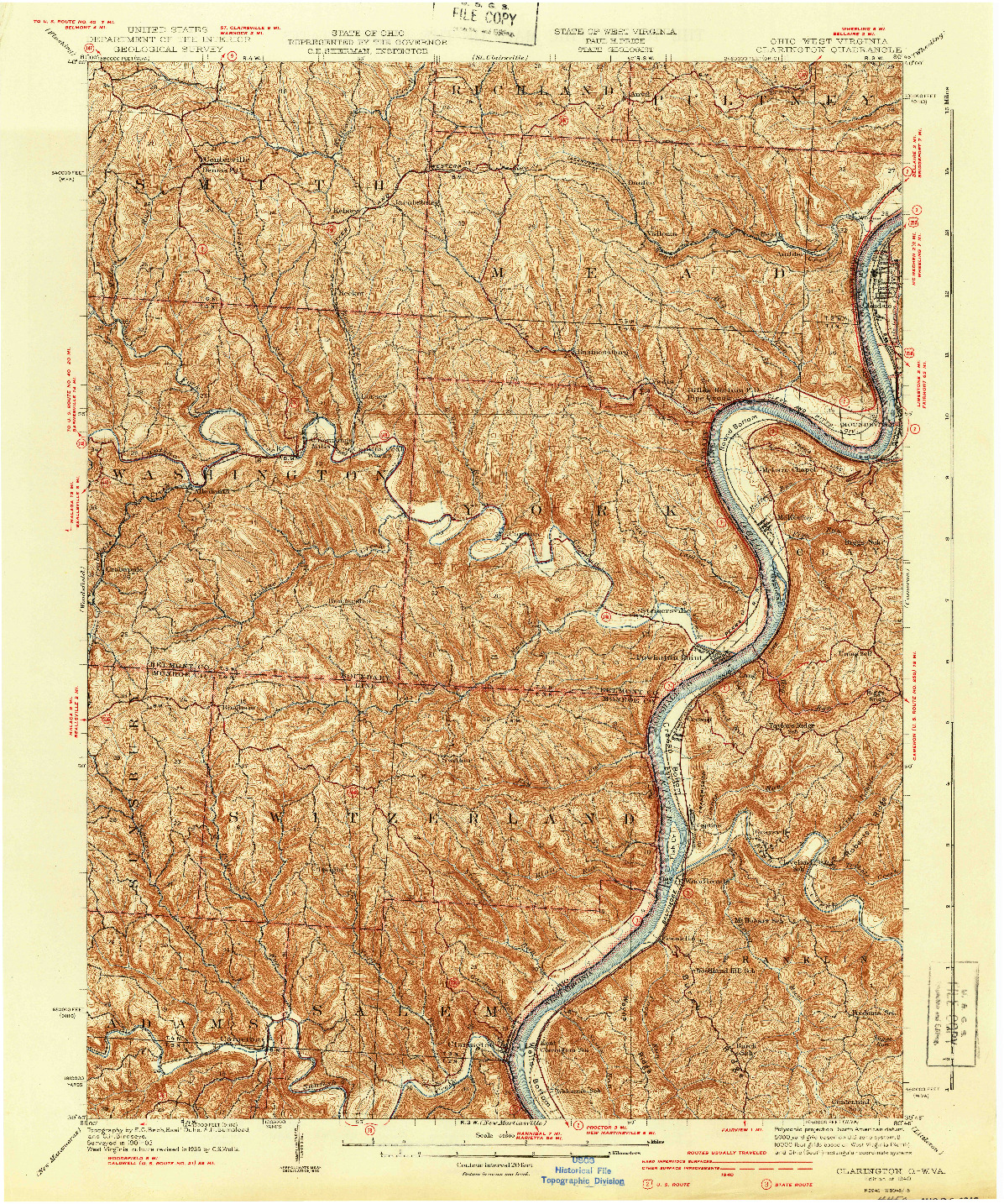 USGS 1:62500-SCALE QUADRANGLE FOR CLARINGTON, OH 1940