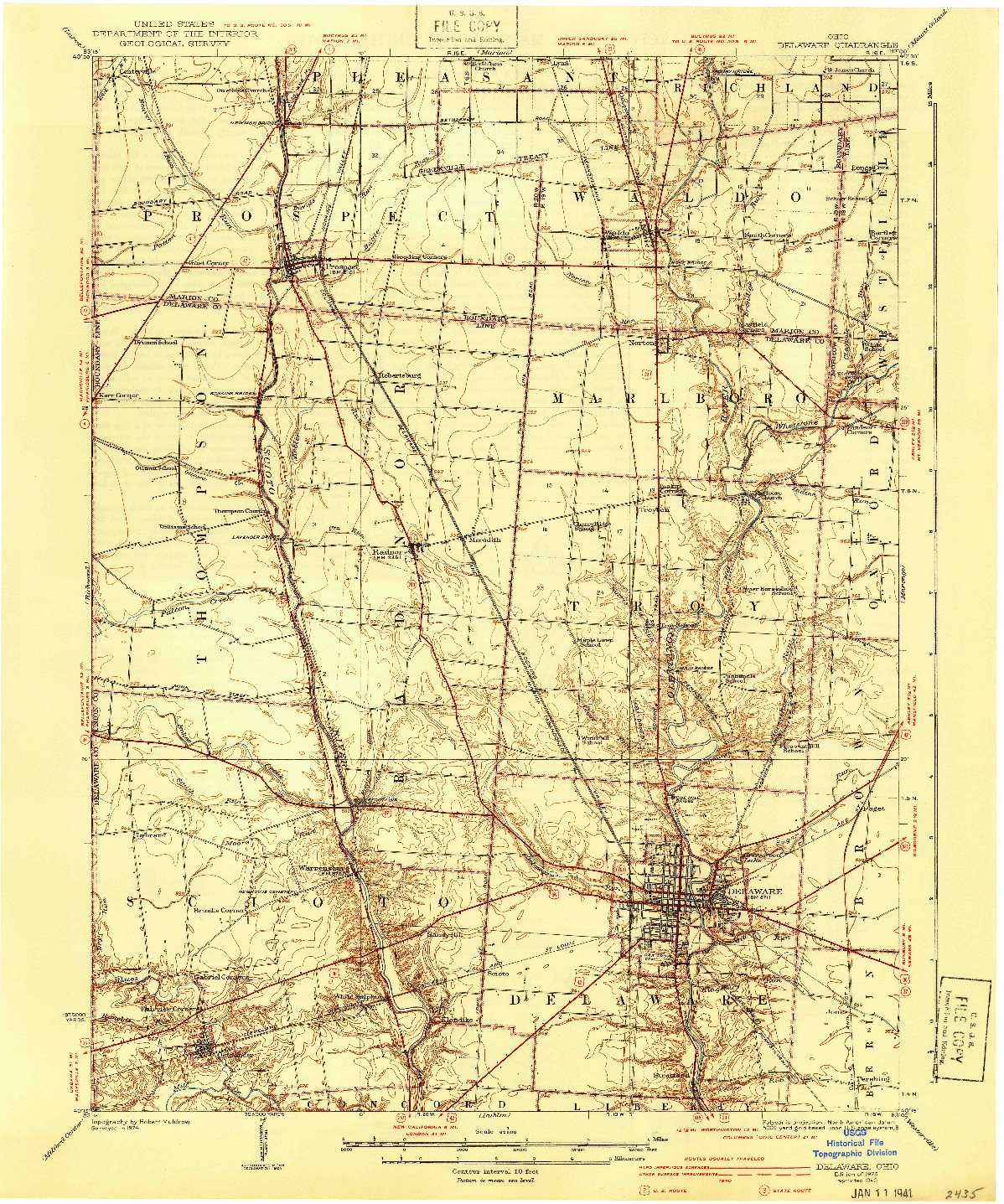 USGS 1:62500-SCALE QUADRANGLE FOR DELAWARE, OH 1925