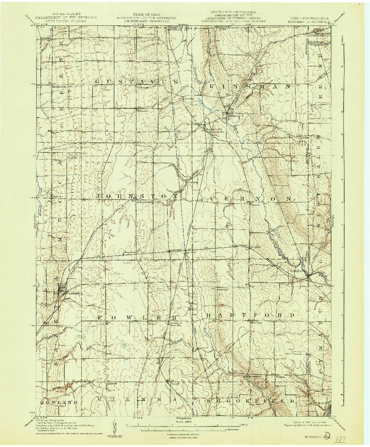 USGS 1:62500-SCALE QUADRANGLE FOR KINSMAN, OH 1907