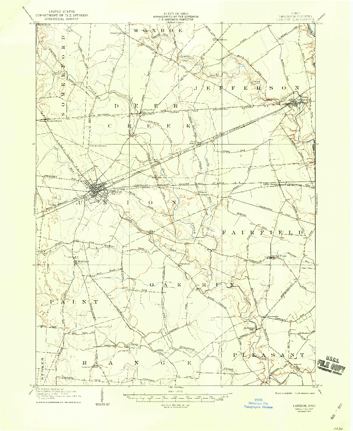 USGS 1:62500-SCALE QUADRANGLE FOR LONDON, OH 1907