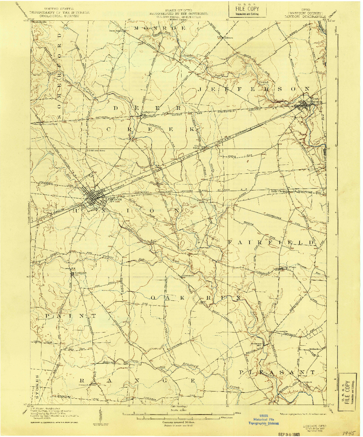 USGS 1:62500-SCALE QUADRANGLE FOR LONDON, OH 1907