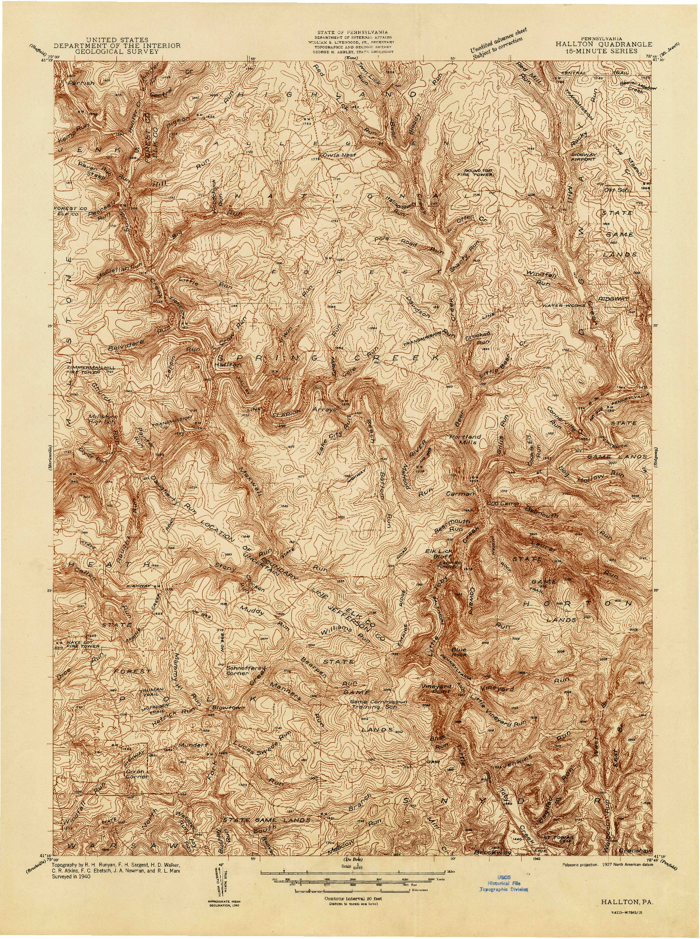 USGS 1:48000-SCALE QUADRANGLE FOR HALLTON, PA 1940