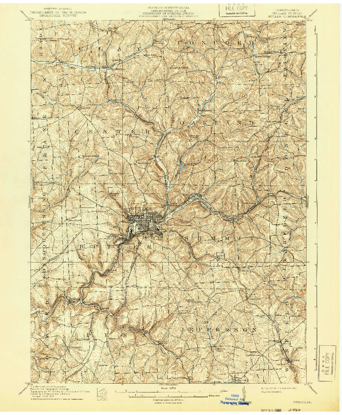 USGS 1:62500-SCALE QUADRANGLE FOR BUTLER, PA 1911